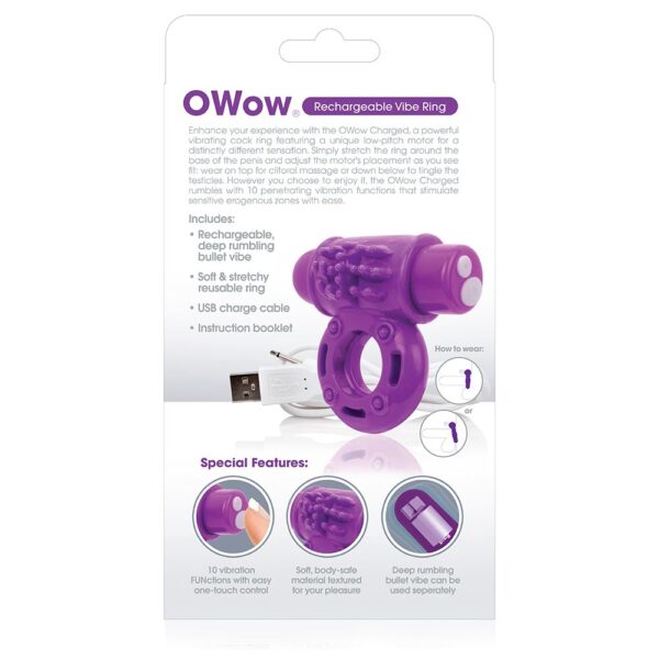 Screaming O Charged OWow Vibrating Cock Ring - Purple - Image 3