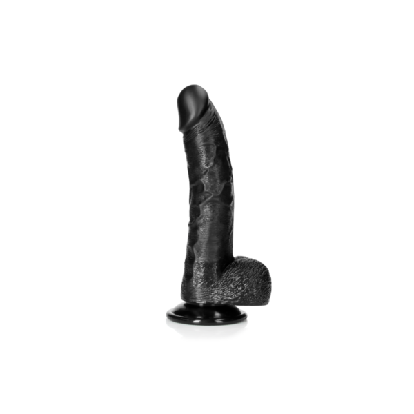 Real Rock - Curved Realistic Dildo & Balls with Suction Cup 8 inches - Black - Image 2
