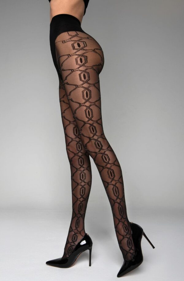 Black Secret BS140 Crotchless Tights With Lurex - Image 2