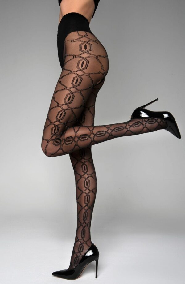 Black Secret BS140 Crotchless Tights With Lurex - Image 3