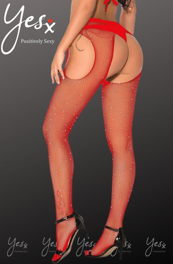YesX YX852 Sparkly Fishnet Red - Image 2