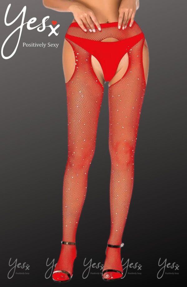 YesX YX852 Sparkly Fishnet Red - Image 3