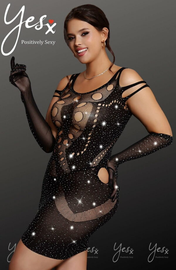 YesX YX853Q Sparkly Black Dress - Image 3