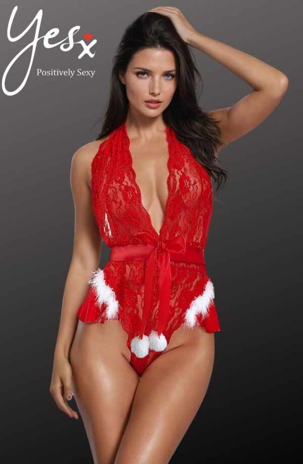 YesX YX874 Christmas Lace Halter Neck Teddy - Image 5