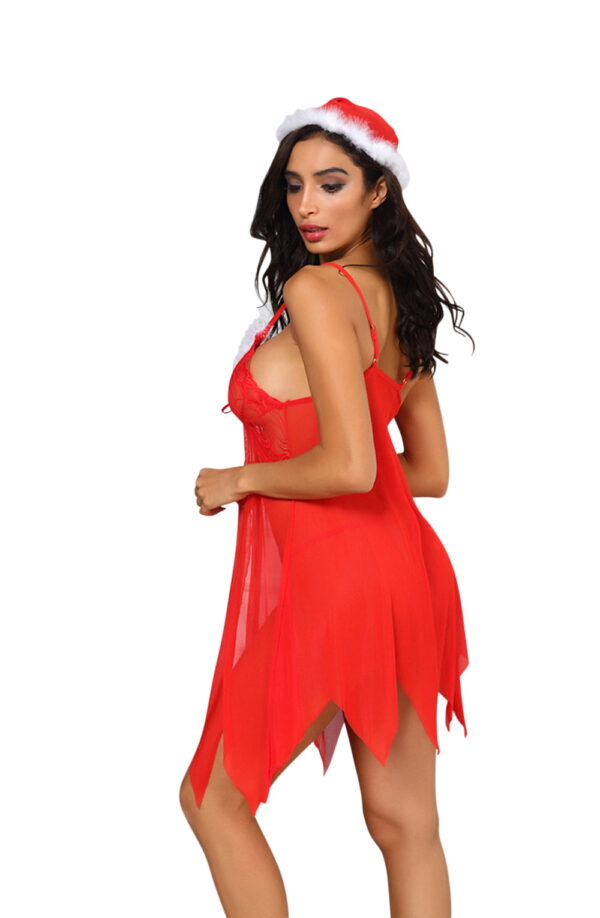 YesX YX947 3pc Red/White Hat, Babydoll & Thong - Image 4