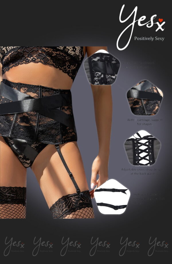 YesX YX984 Suspender Belt & Thong Set Black - Image 4