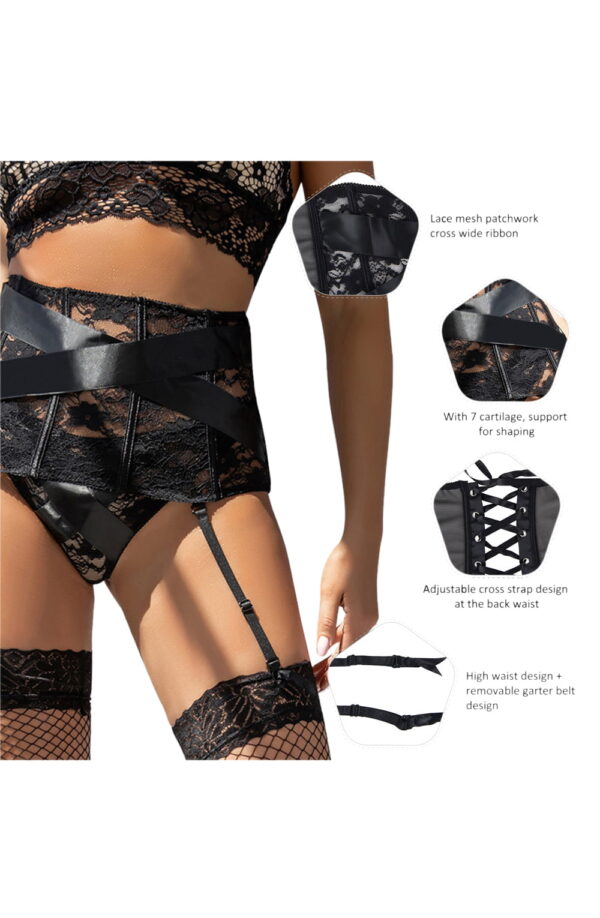 YesX YX984 Suspender Belt & Thong Set Black - Image 8