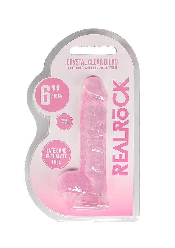 Real Rock Crystal Clear 6" Realistic Dildo With Balls (Pink) - Image 3