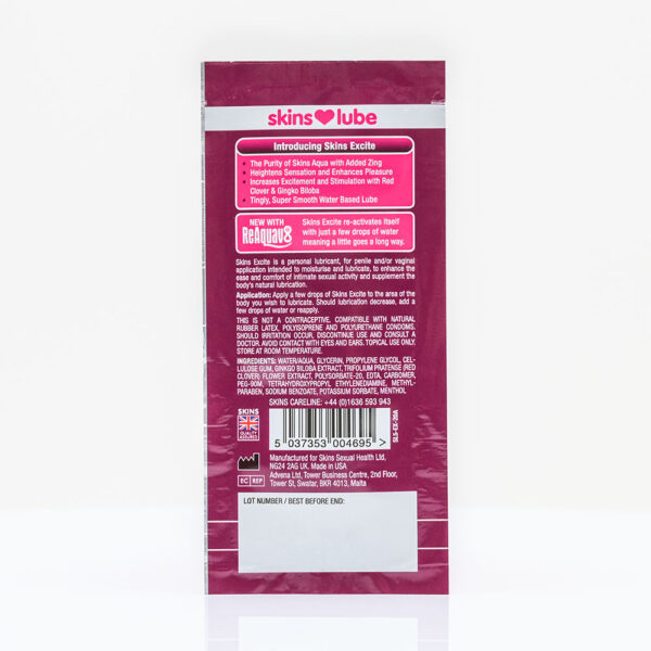 Skins Excite Tingling Water Based Lubricant - 5ml Foil - Image 2