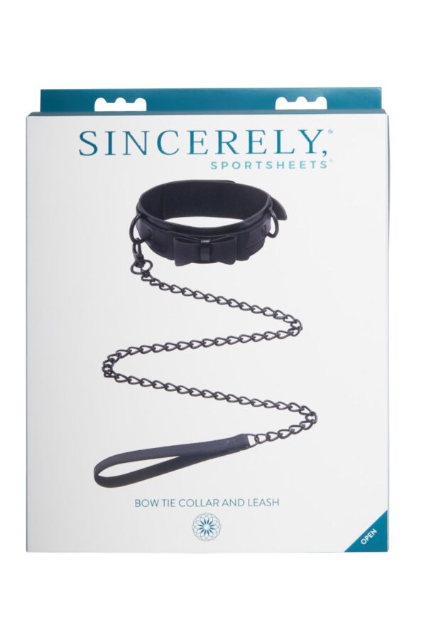 Sportsheets Sincerely Bow Tie Faux Leather Collar and Lead - Image 2