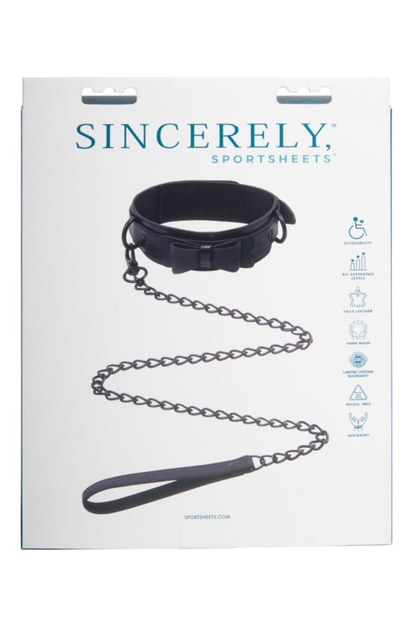 Sportsheets Sincerely Bow Tie Faux Leather Collar and Lead - Image 3